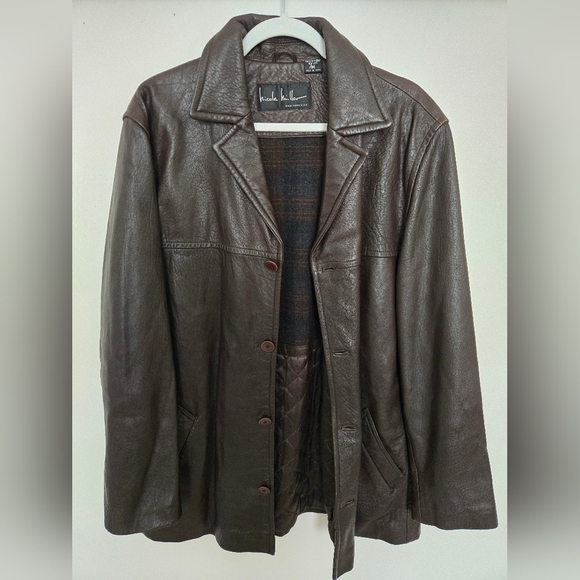 Nicole Miller Men's Brown Leather Jacket Barn coat button front | size M - Picture 7 of 7